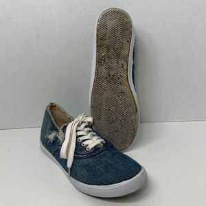 Sam Edelman CALLA Distressed Denim Sneakers Women Size 8 M Frayed Lace Up